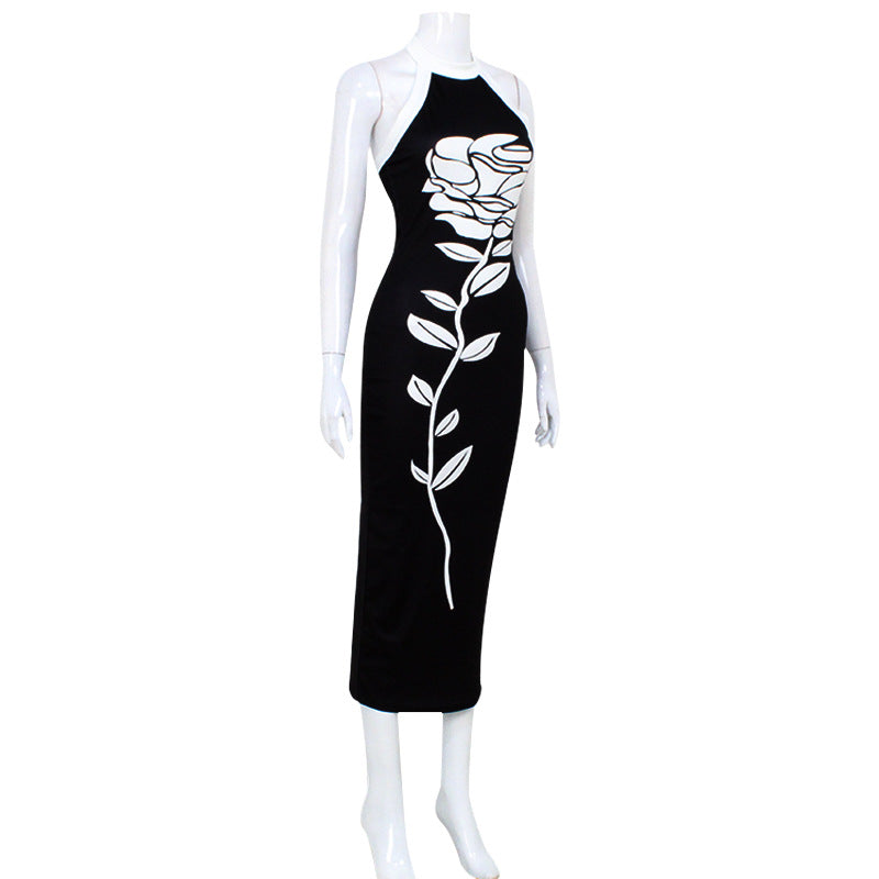 Sexy Sleeveless Halter Slim Print Dress Maxi Dress Women