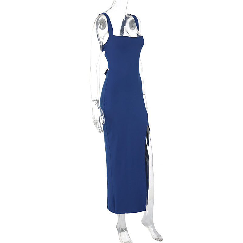 Summer Slim Fit Elegance Sleeveless Split Backless Sling Sheath Women Clothing Dress