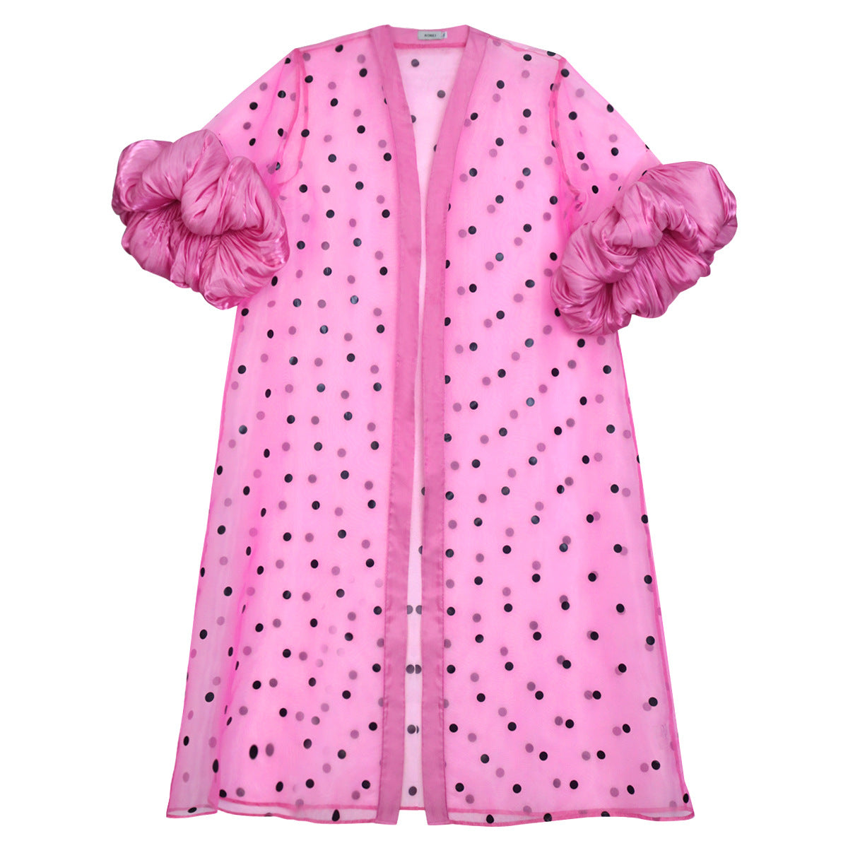 Summer Casual Breathable Tulle Coat Polka Dot Puff Sleeve See through Women Chiffon