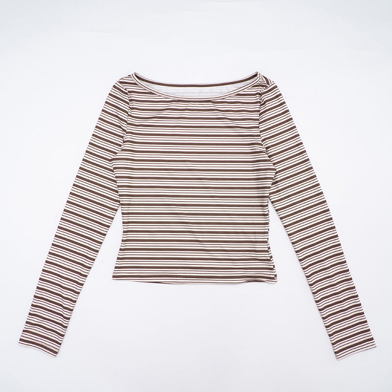 Women Clothing Autumn Winter Elegant Casual Striped Long Sleeved Top Short Shorts Set