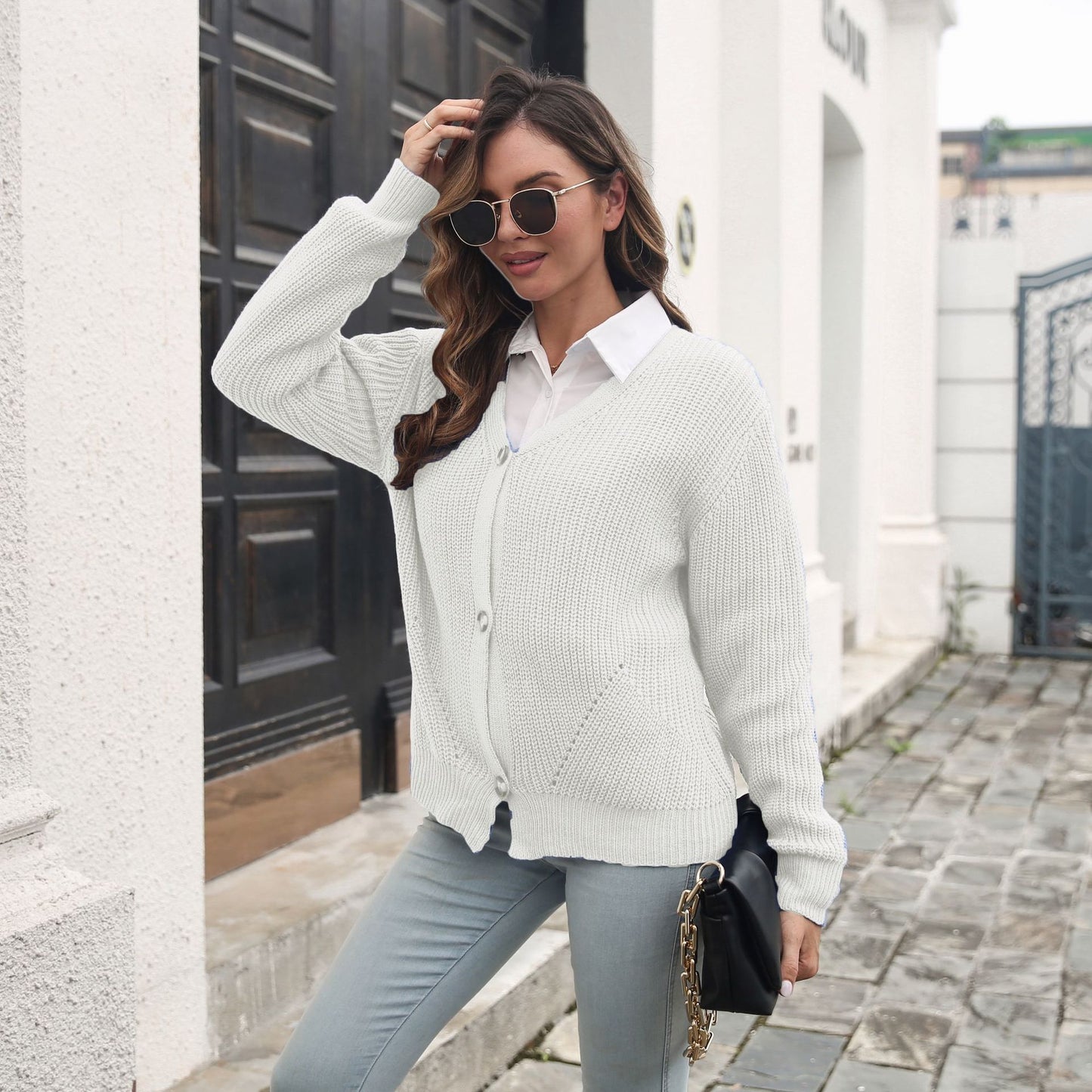 Solid Color Breasted Loose Knitted Cardigan Sweater Women Autumn Winter Women Sweater