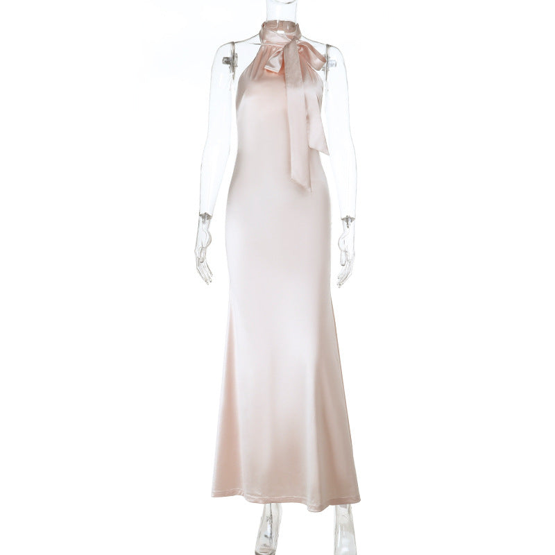 Sexy Backless Fishtail Evening Dress Autumn Elegant Halter Dress
