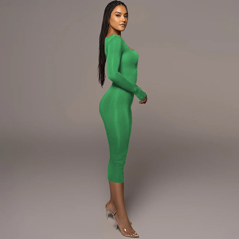 Winter Arrival Women's Sexy Sexy Slim Fleece Square Collar Long Sleeve Dress