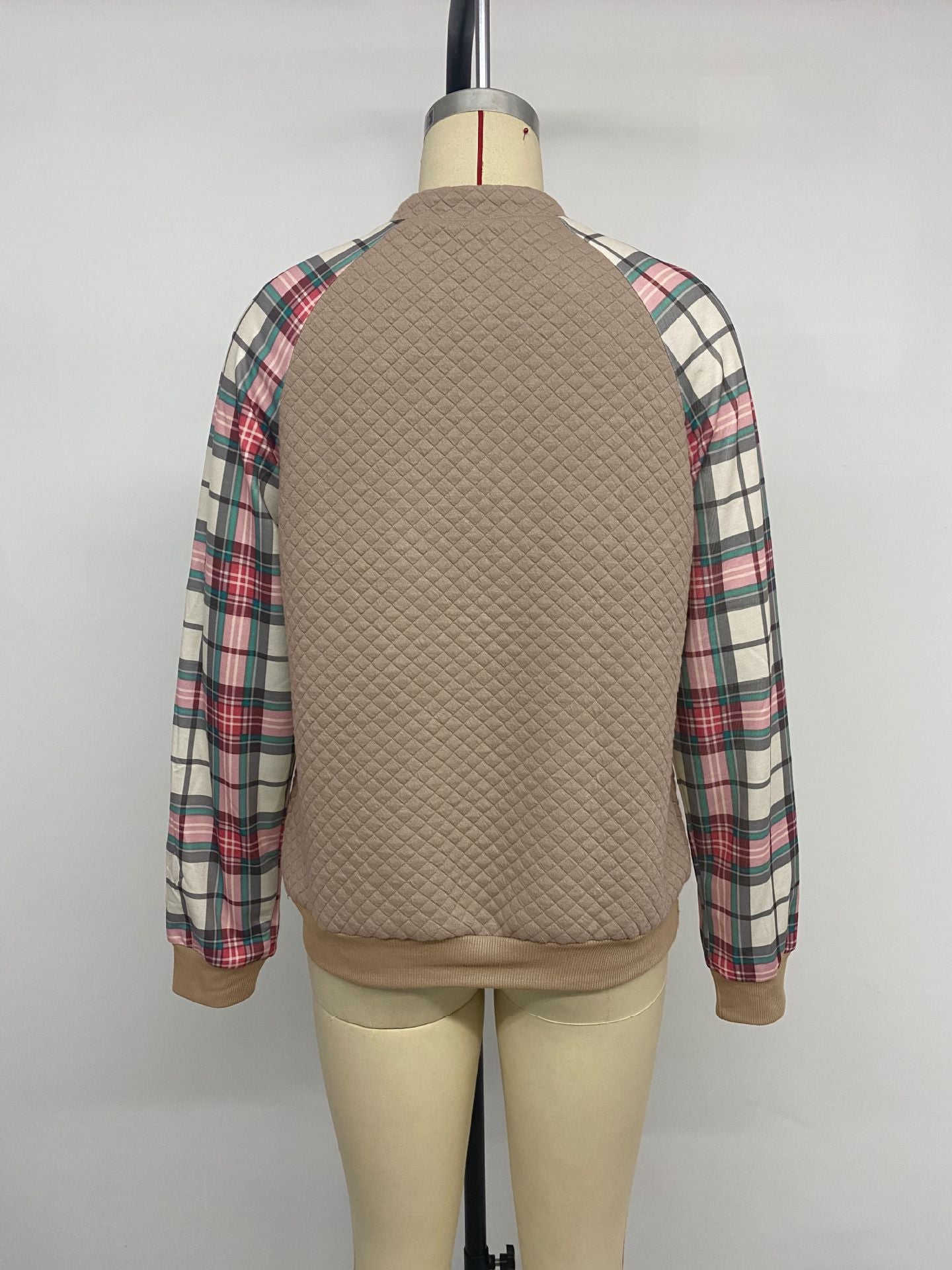 Casual Retro Cardigan Zipper Plaid Stitching Diamond Patterns Fabric Sweatshirts