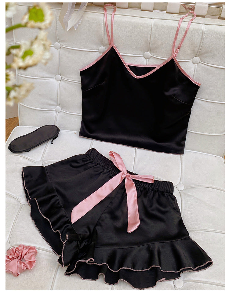 Sexy Sling Dress Home Wear Women Summer Vest Shorts Set Home Silk Ice Silk Pajamas