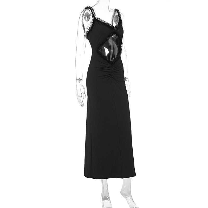 Summer Suspender Wooden Ear Collarless Cropped Sexy Slim Fit Jumpsuit Maxi Dress Women