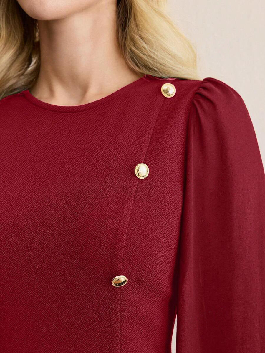 Early Spring Women Slim Fit Slimming Solid Color Clinch Stitching Long Sleeve Dress