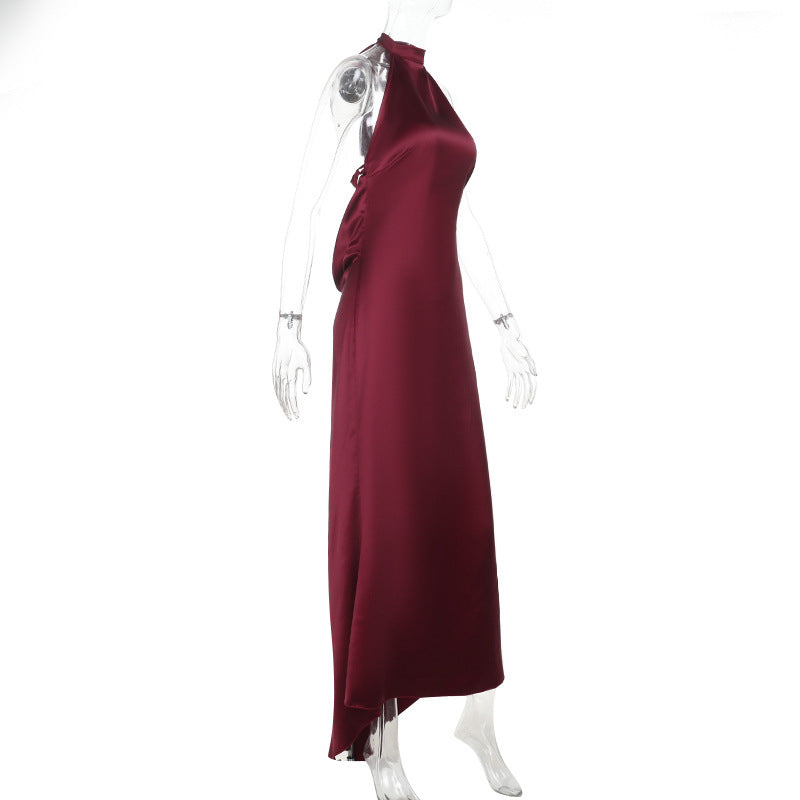 Sexy Backless Halter Satin Dress Women Elegant Dress Maxi Dress