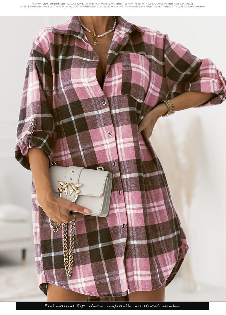 Summer Office Long Sleeved Blue Age Reducing Collared Cotton Single Breasted Japanese Plaid Shirt Outerwear