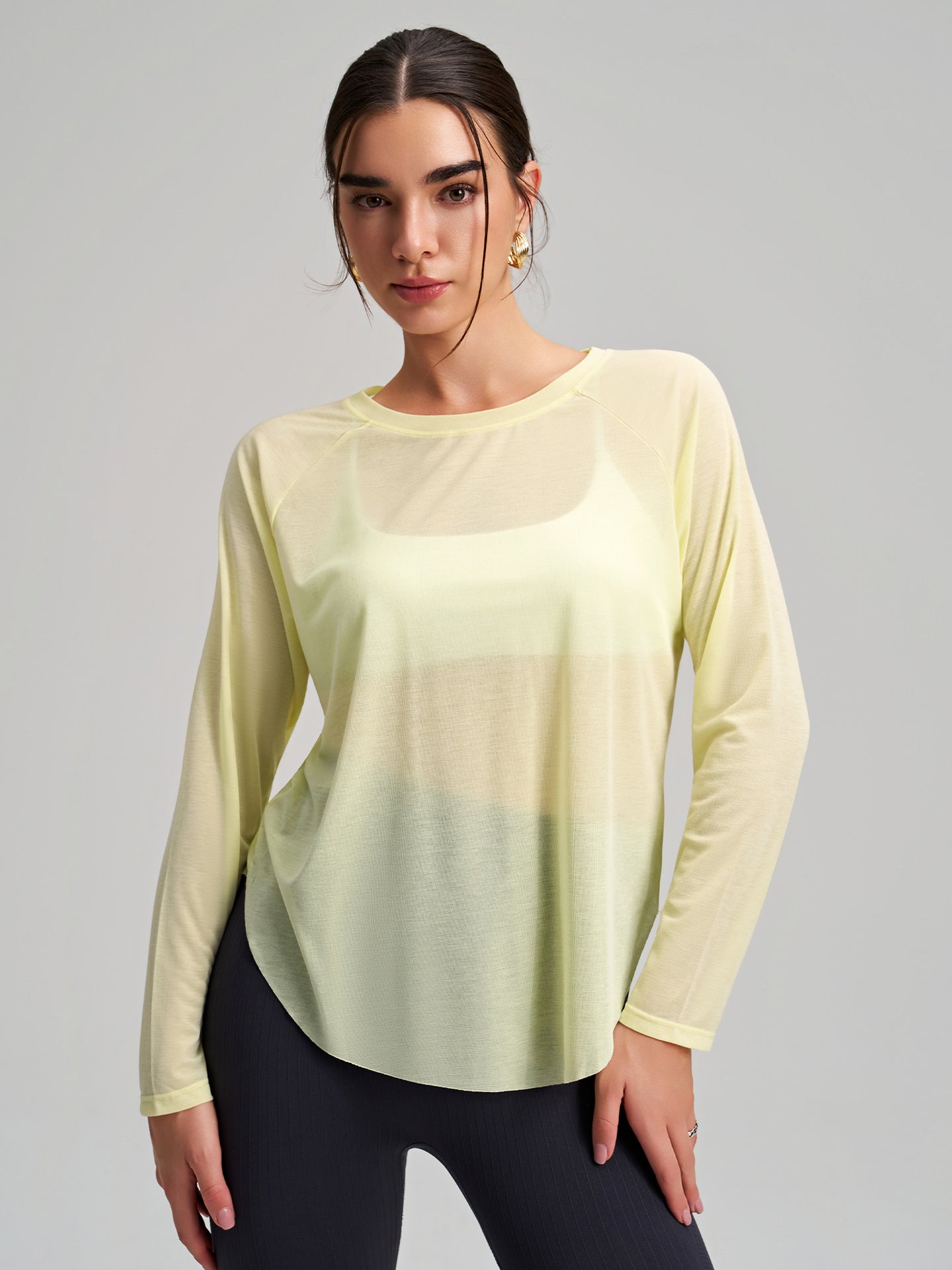 Outerwear Bunchy Yarn Yoga Blouse Women Long Sleeve round Neck Sports Top Loose Slimming Fitness Casual Quick Drying Blouse