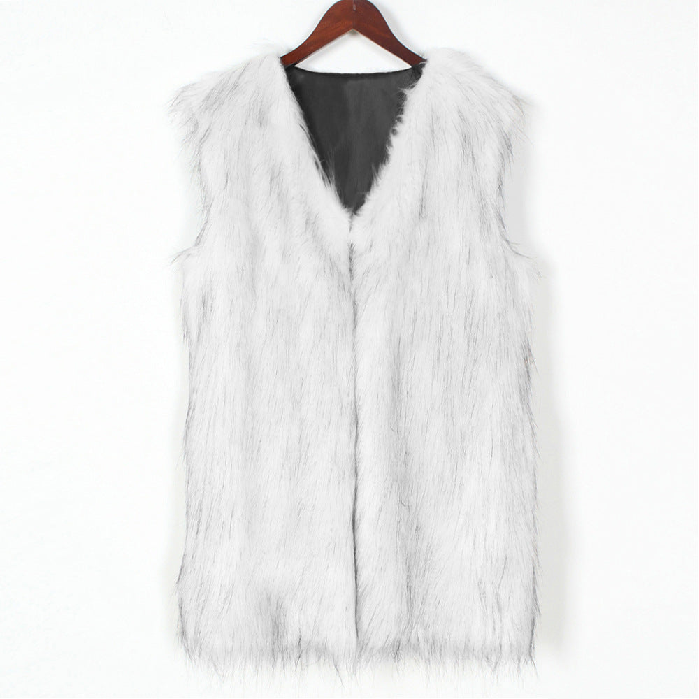 V neck Women Faux Fur Coat Vest Top Artificial Fur Vest