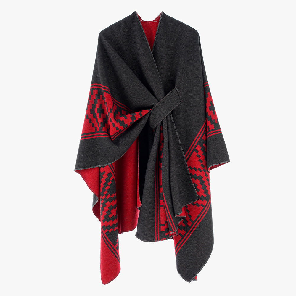 Women Shawl Simple High Quality Jacquard plus Bar Split Talma Catwalk Show Outwear