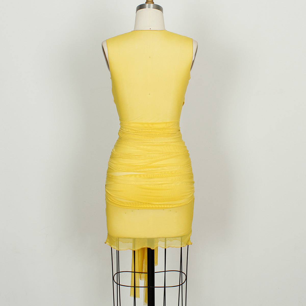 Spring Women Fashion Design Sheer Mesh Sexy Backless Slim Fit Sheath Dress