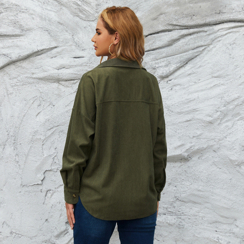 Top Women Autumn Winter Corduroy Women Loose Jacket Coat Solid Color Shirt Outerwear