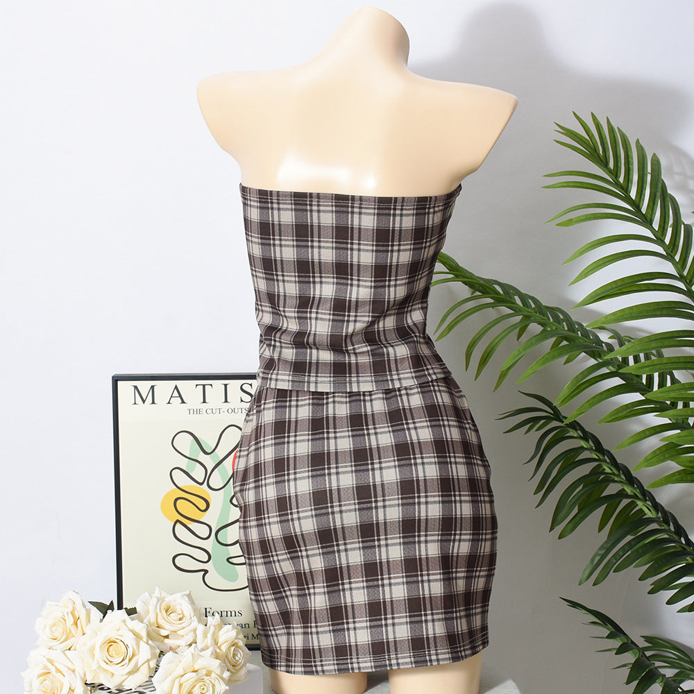 Women Summer Two Piece Set Midriff Wrapped Breast Skirt