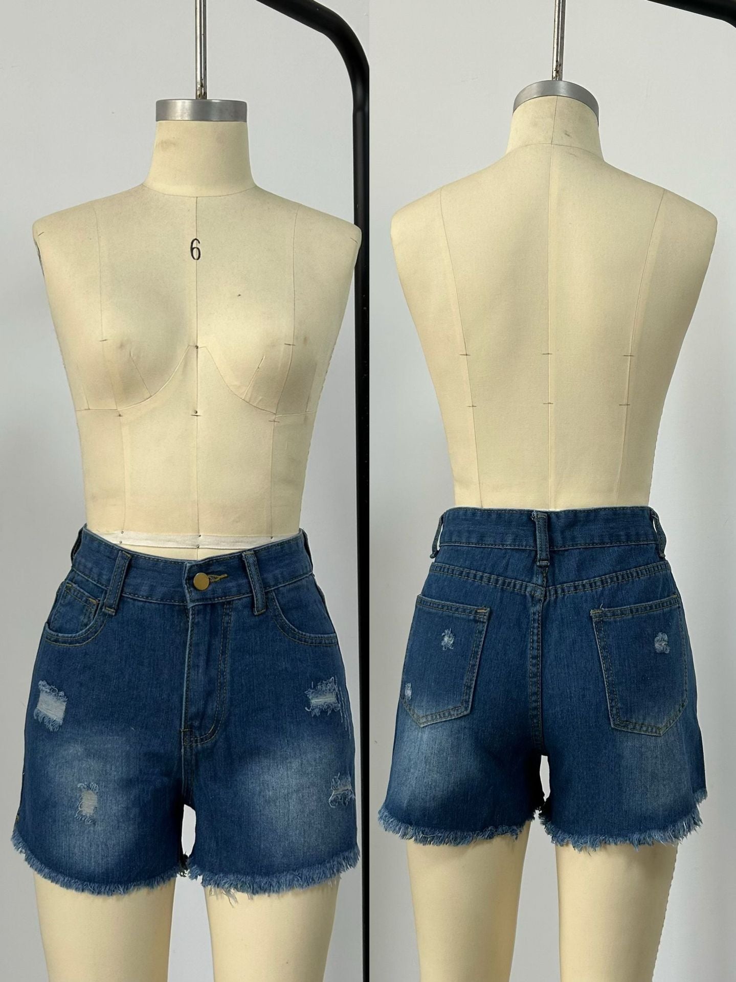 Women High Waist Slim Ripped Shorts