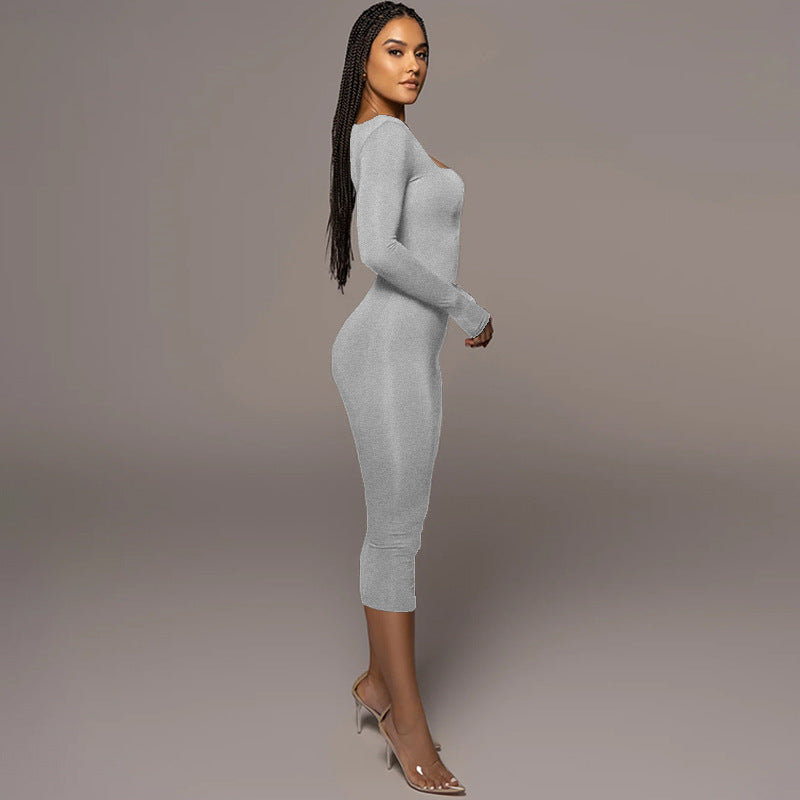 Winter Arrival Women's Sexy Sexy Slim Fleece Square Collar Long Sleeve Dress
