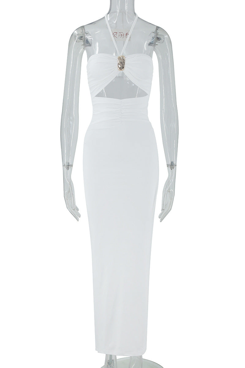 Summer Sexy Halter Three Dimensional Decoration Hollow Out Cutout Backless Leg Exposed Dress Women Clothing