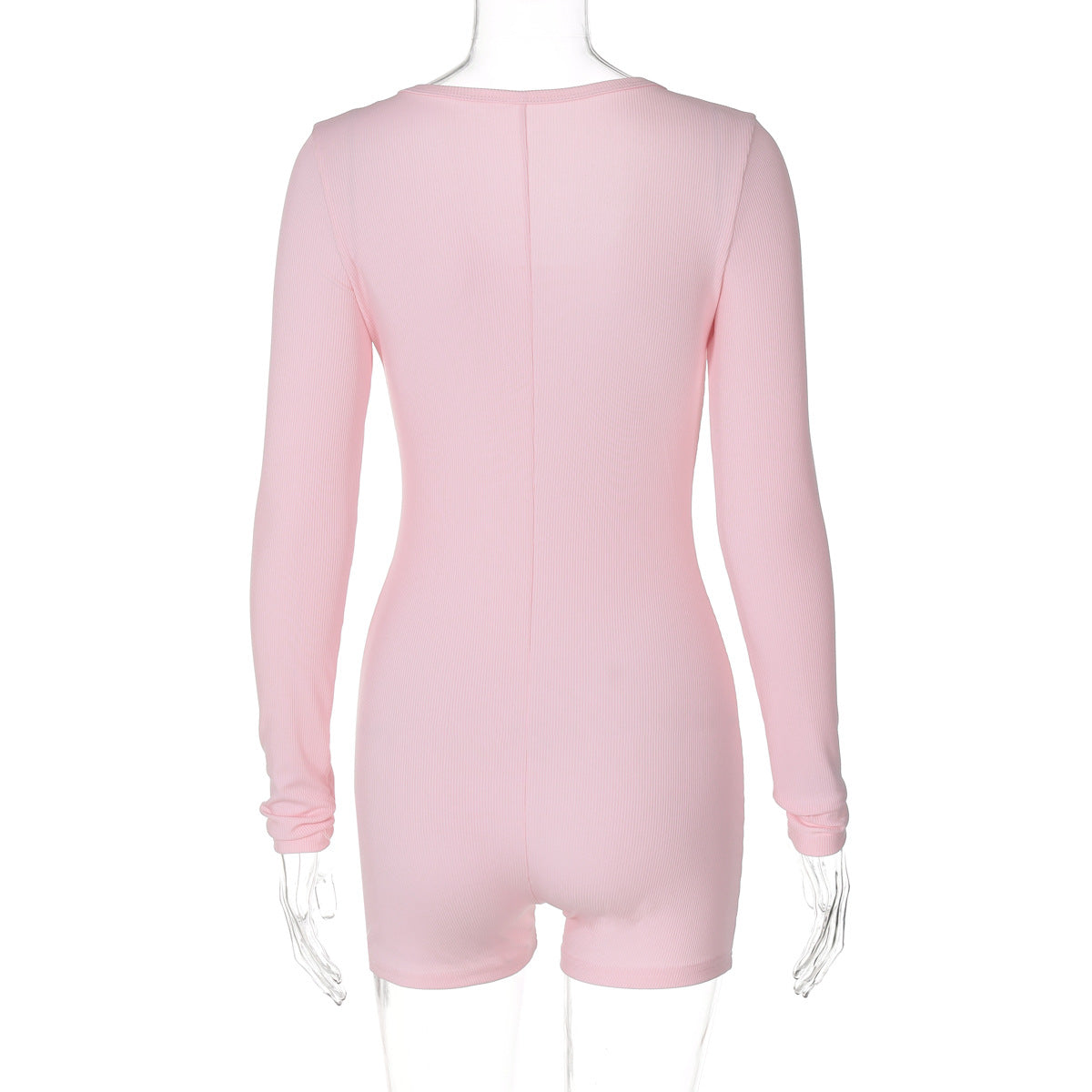 Autumn Rib Solid Color U Collar Breasted Tight Sports Yoga Jumpsuit