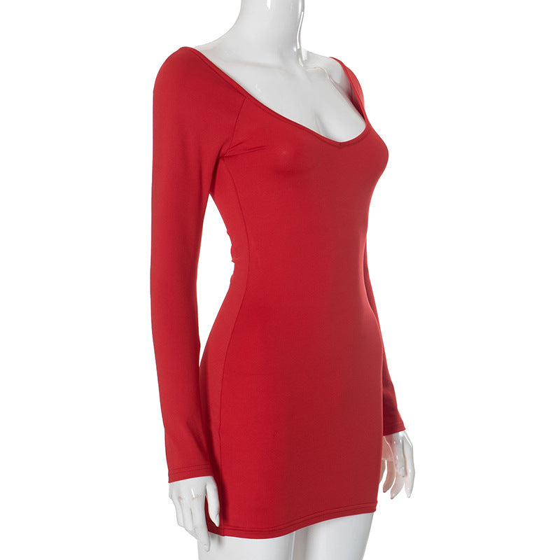 Women Clothing Low Collar Backless Simple Sheath