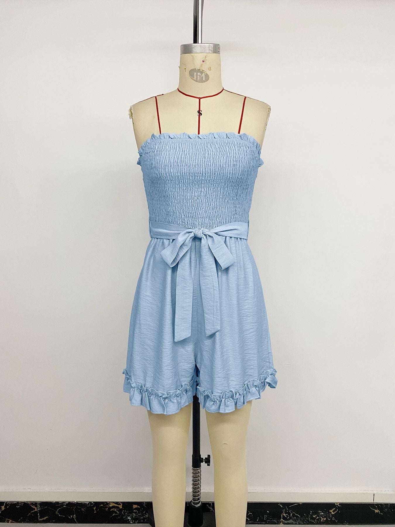 Smocking Chest Wrapped Jumpsuit Lace up off Shoulder Sleeveless Romper Women