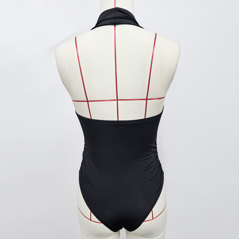Summer Women Sexy Slim Fit Swing Collar Halter Slim Backless Jumpsuit