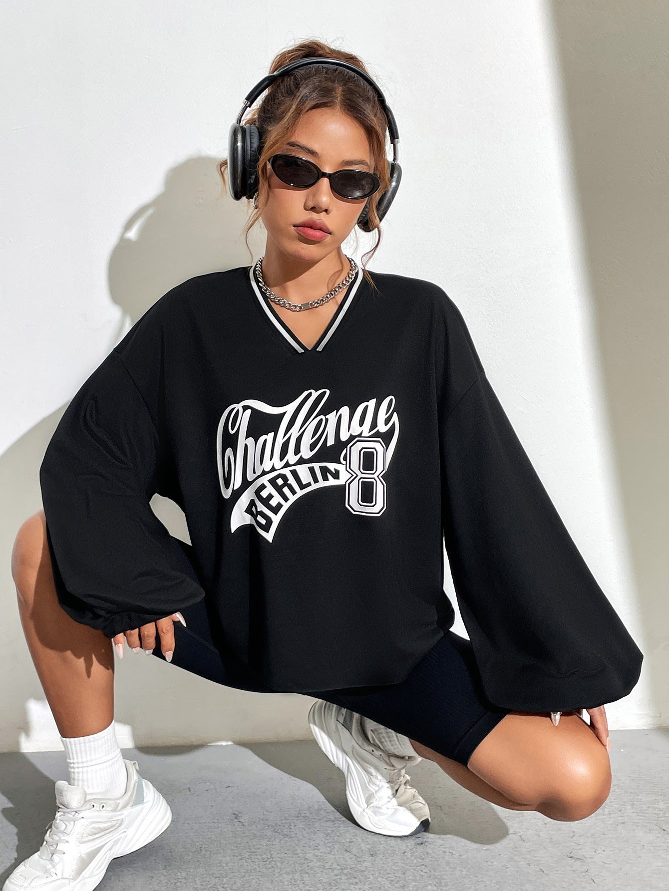 Women Clothing V Neck Floral Print Long Sleeve Pullover