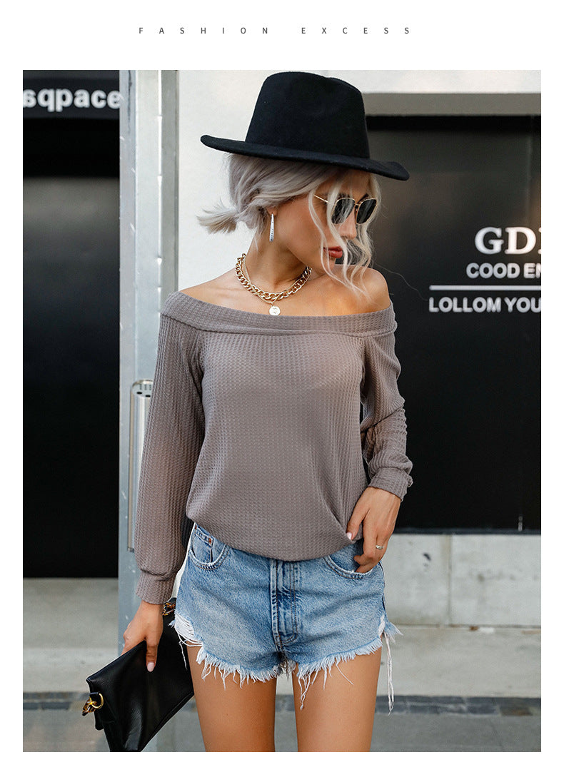 Autumn Winter Women Wear Solid Color Long Sleeve off Shoulder Knitwear