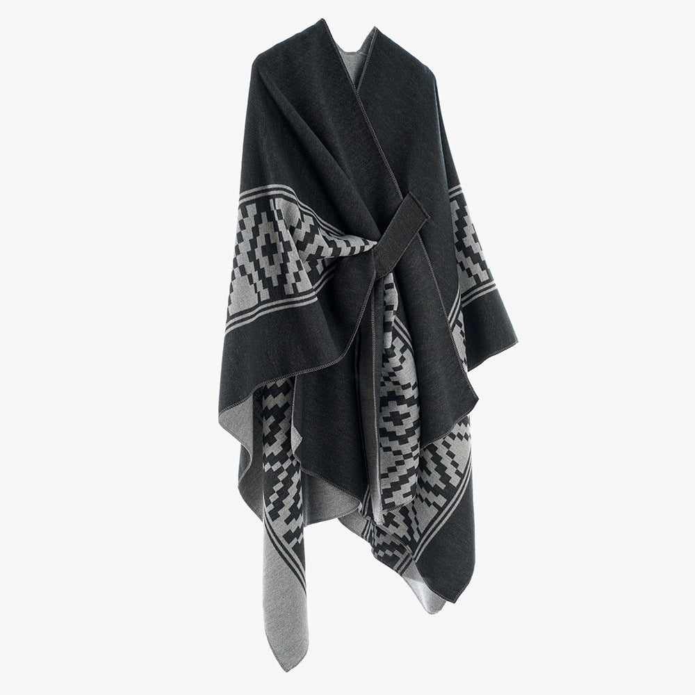 Women Shawl Simple High Quality Jacquard plus Bar Split Talma Catwalk Show Outwear