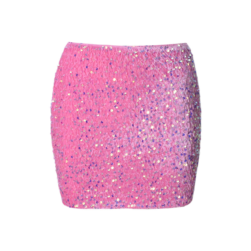 Sequin Flannel Skirt Sexy Hip Skirt for Women
