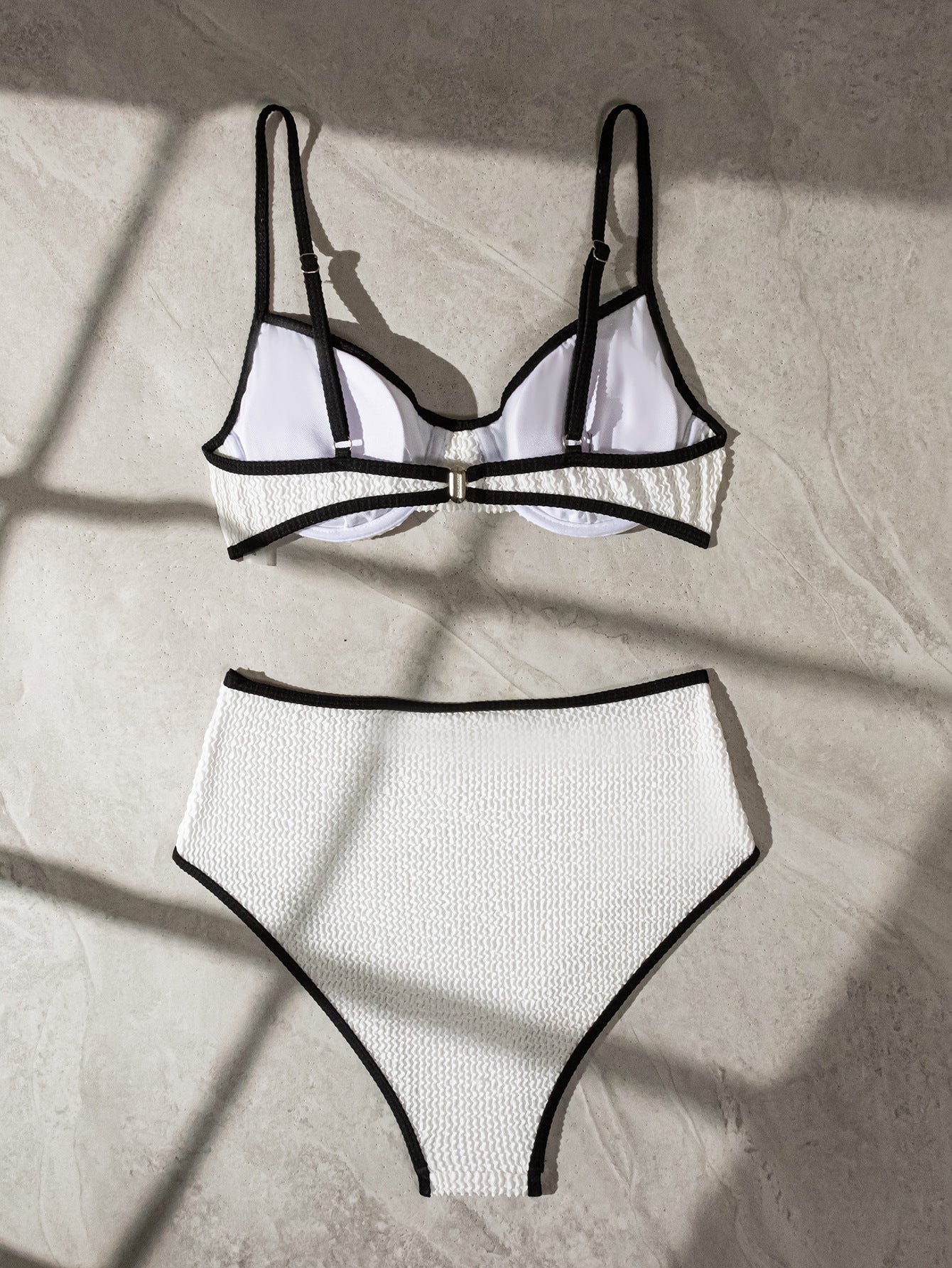 Women Seperated Swimwear Steel Bracket Contrast Color Wave Pattern Simple Bikini Swimsuit Bikini
