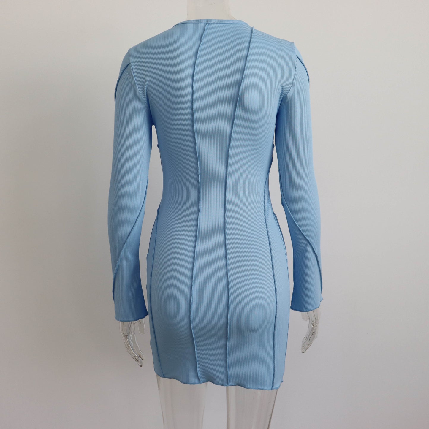 Autumn Hit Line Bell Sleeve Dress Women Clothing Small Sunken Stripe Tight Sexy Long Sleeve Short Dress Women