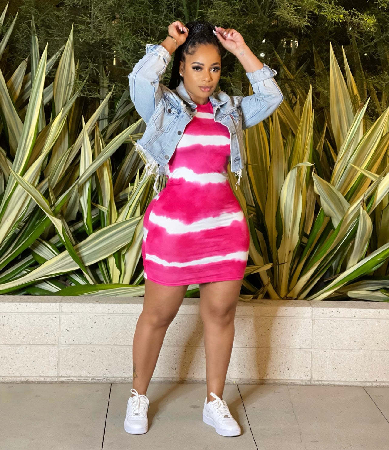 Plus Size Women Clothing Internet Celebrity Type Classic Tie Dye Printed Sheath Dress