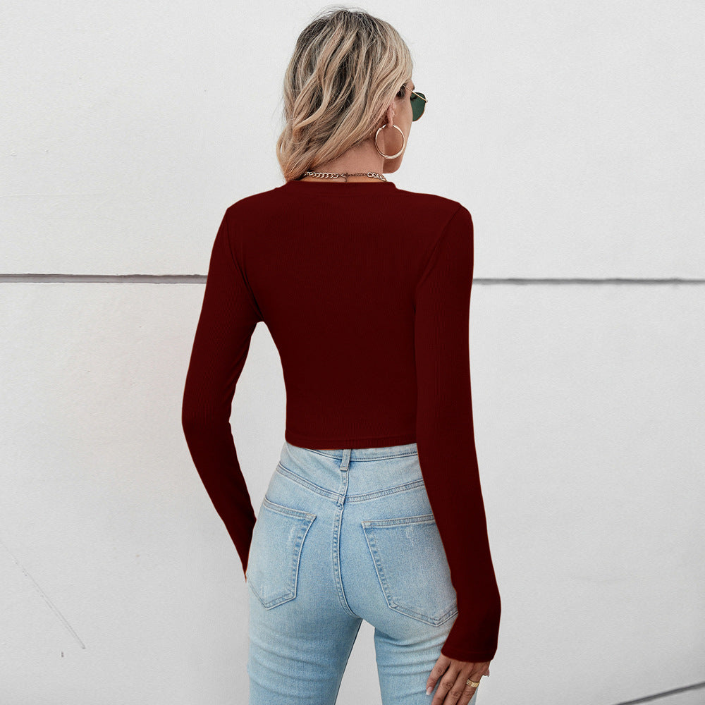Winter Comfort Casual Irregular Asymmetric Short Pleating Slim Long Sleeve Women T shirt Tops