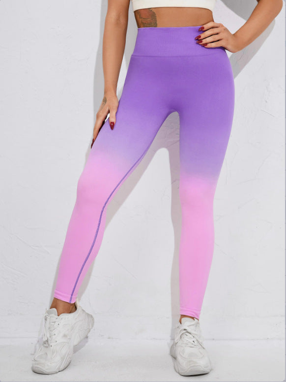 Seamless Knitted Sports Yoga Pants Running Fitness Nylon Quick Drying Trousers Gradient Cropped Pants