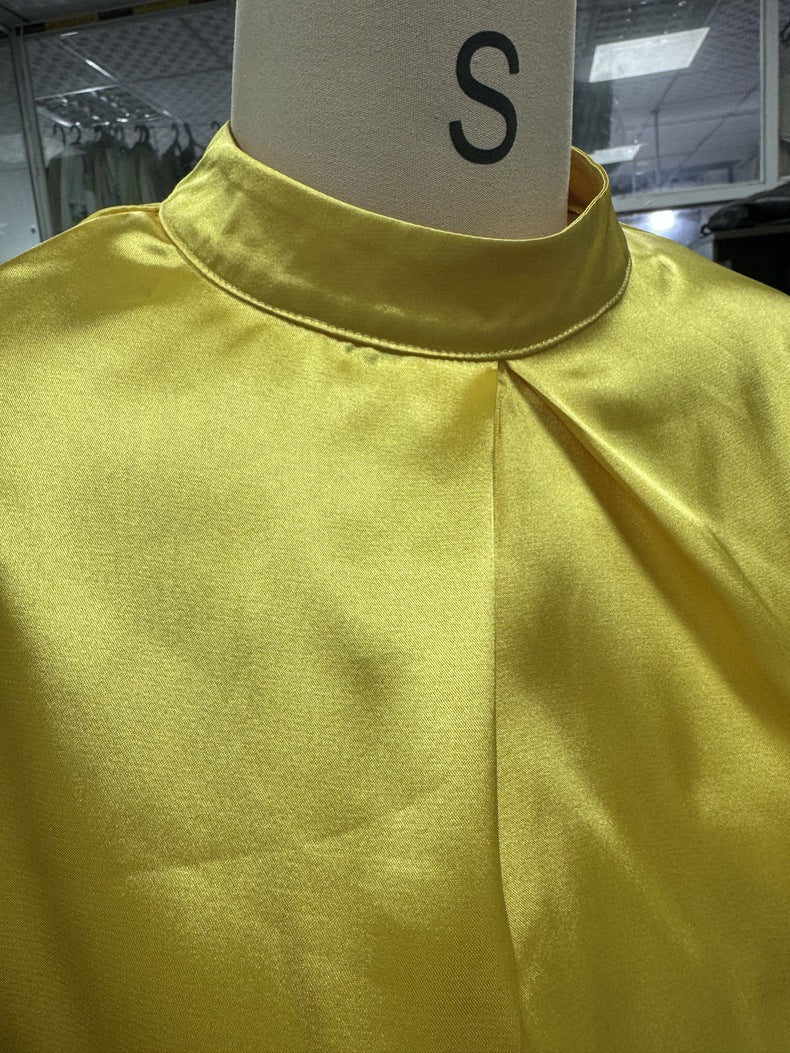 Women Clothing Spring Summer Long Sleeve Satin Top Shirt