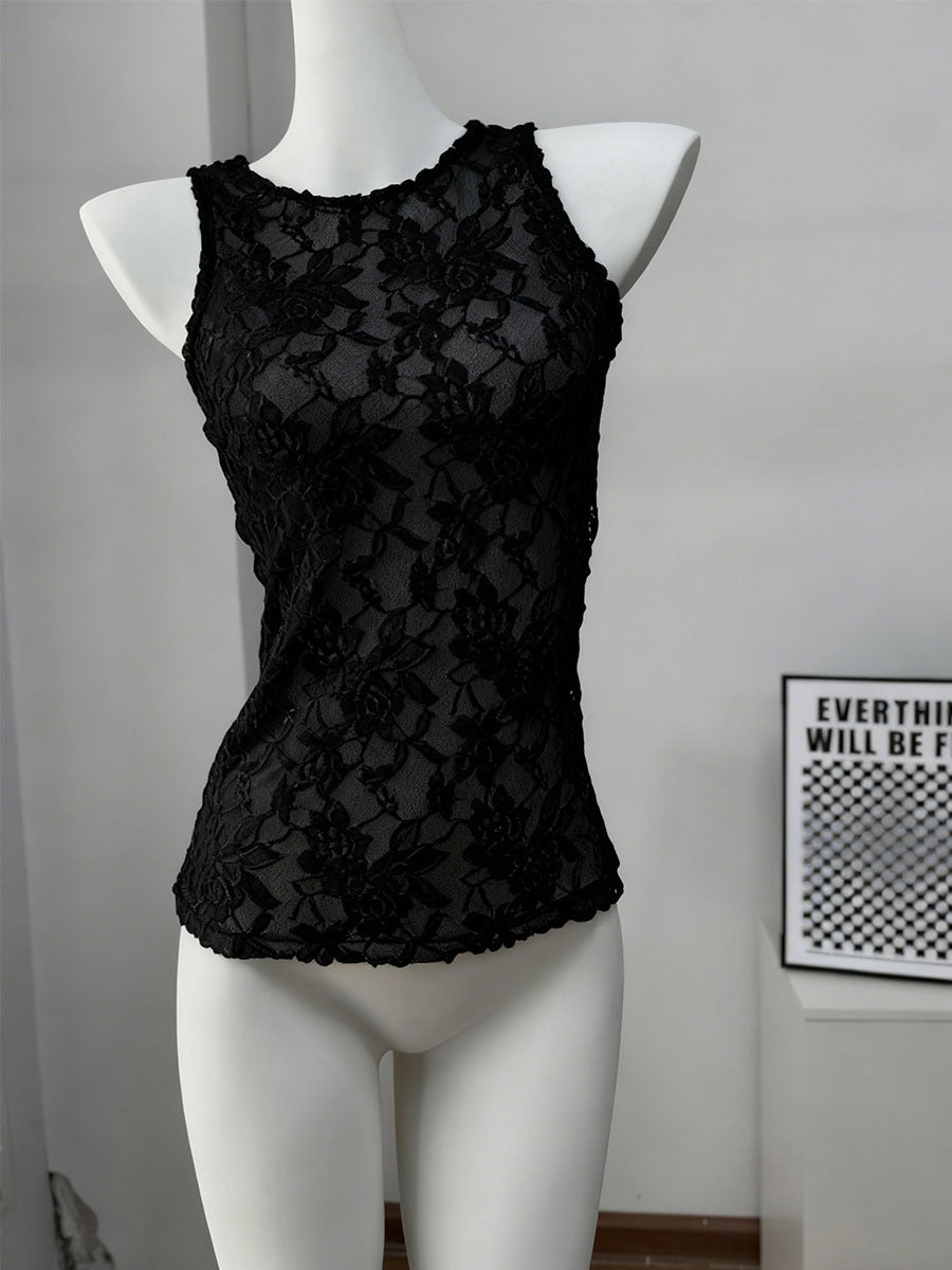 Sexy Back Cutout Lace Stitching Beautiful Back Tank Top Slim Fit Inner Wear Base