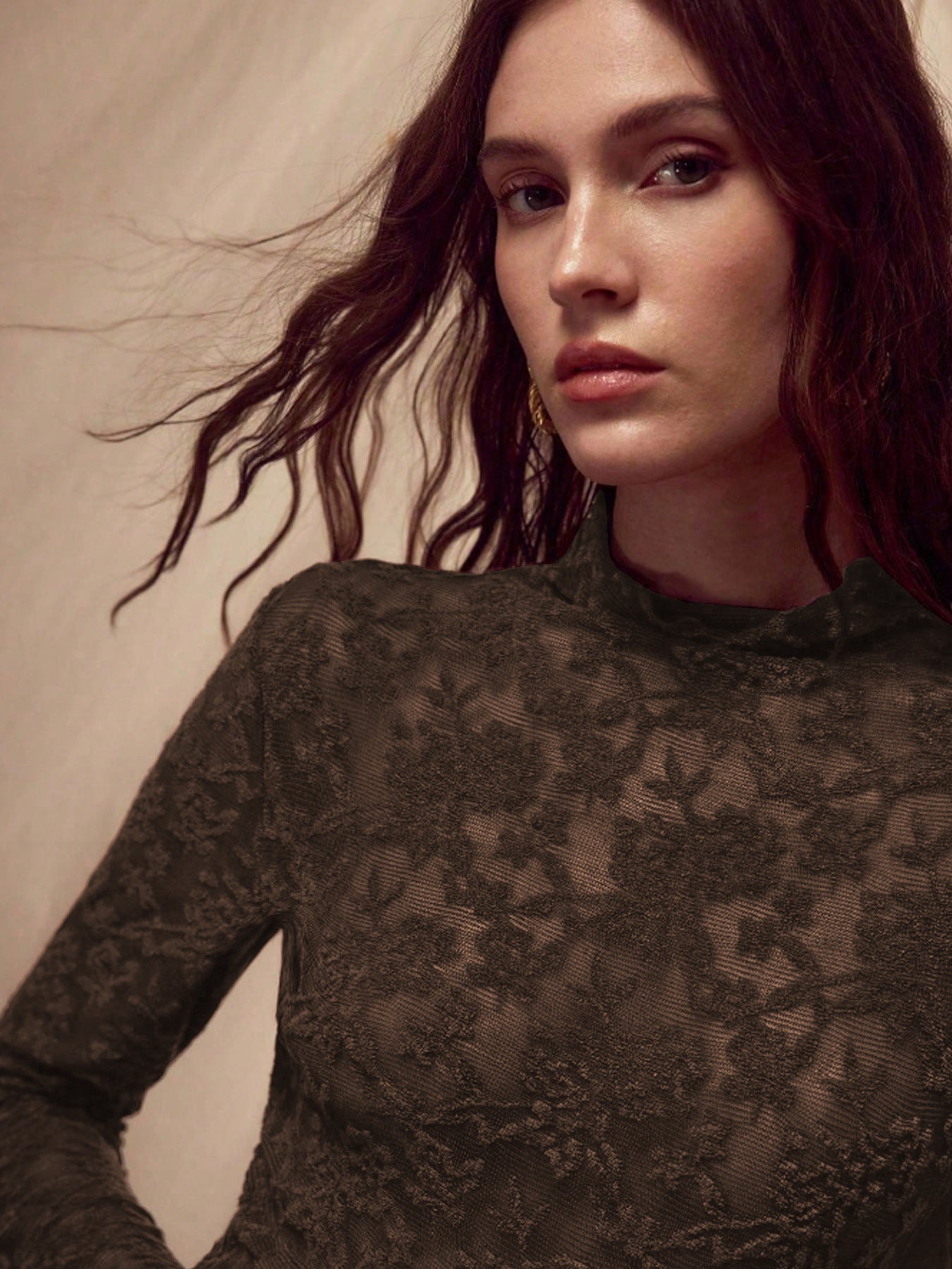 Women Clothes Bottoming Shirt Autumn Winter Fleece Lined Keep Warm Inner Match Half Turtleneck Stitching Mesh Top