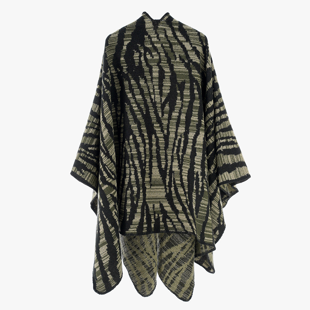 Fashionable Striped Shawl Women Autumn Winter Korean Striped Color Matching Zebra Pattern Warm Cashmere like Shawl Trendy