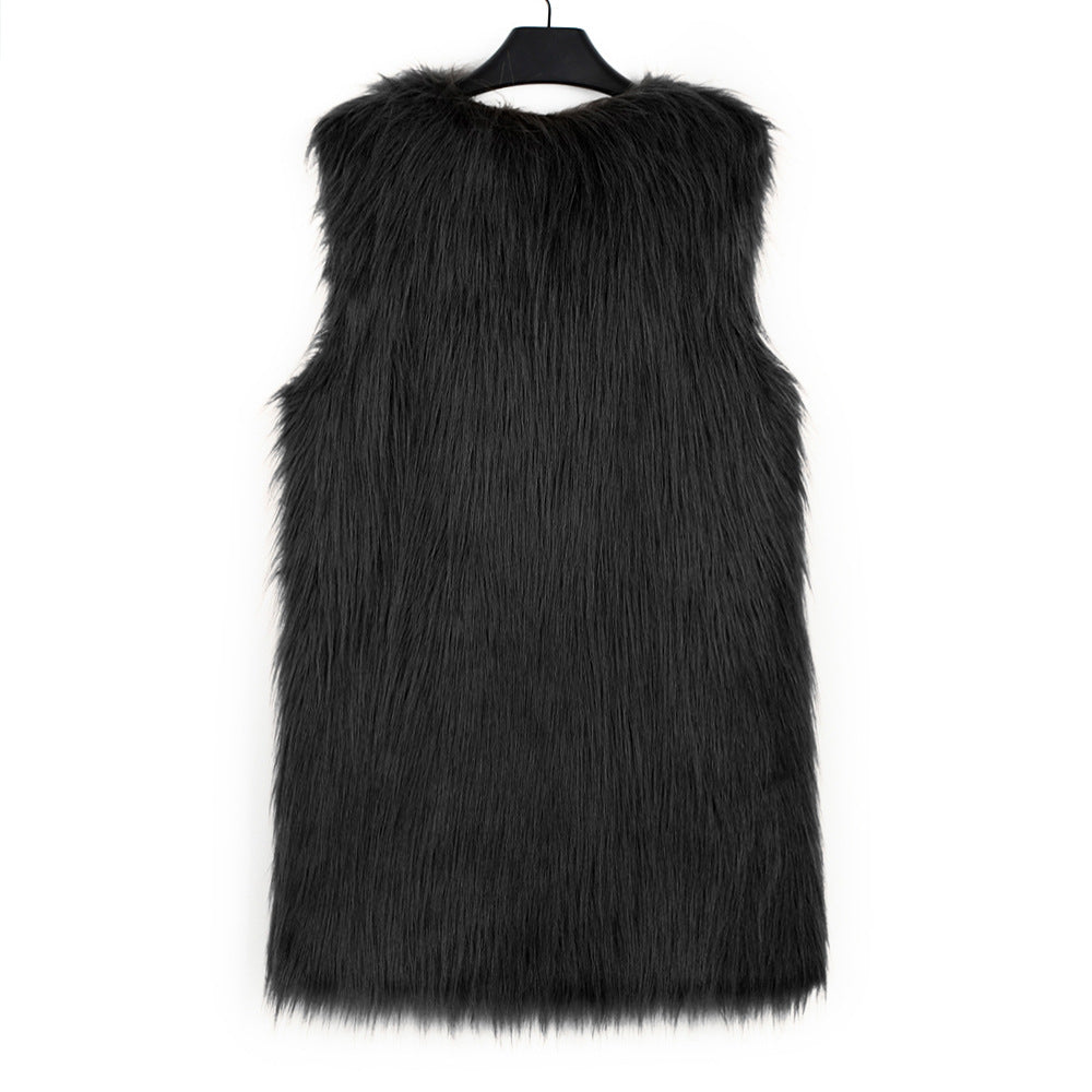 V neck Women Faux Fur Coat Vest Top Artificial Fur Vest