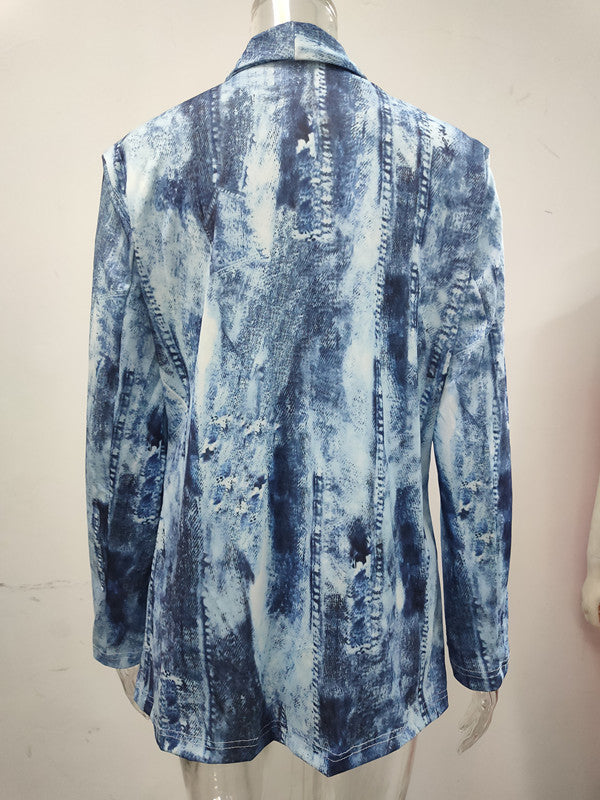 Autumn Winter Women Long-Sleeved Small Blazer New Tie-Dyed Office Professional Slim Fit Jacket Blazer