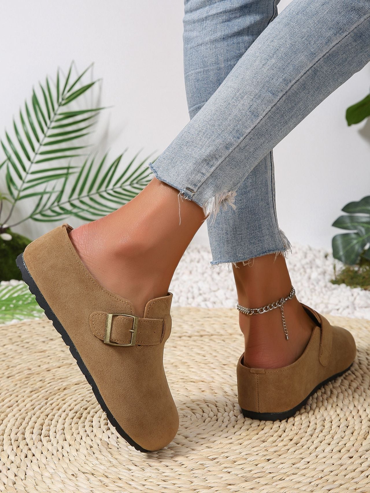 Belt Buckle Closed Toe Birkenstock Half Slippers Women Outer Wear French Slip on Thick Bottom Back Open Shoes