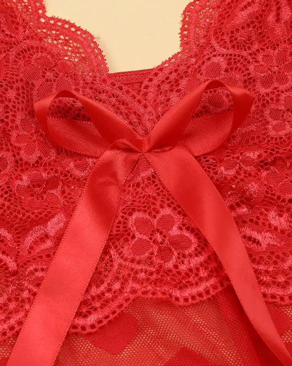 Sexy Lace Seduction Transparent Heart Printing Mesh Camisole Sexy Lingerie