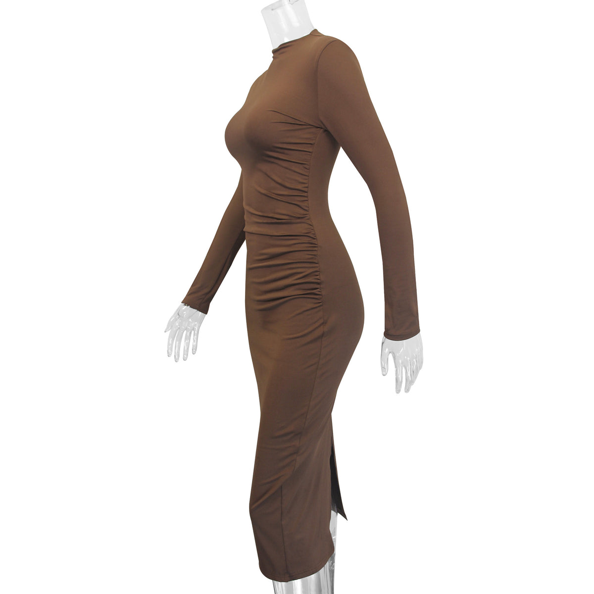 Autumn Winter Women Clothing round Neck Long Sleeved Dress Sexy Hip Bag Slim Fit Maxi Dress
