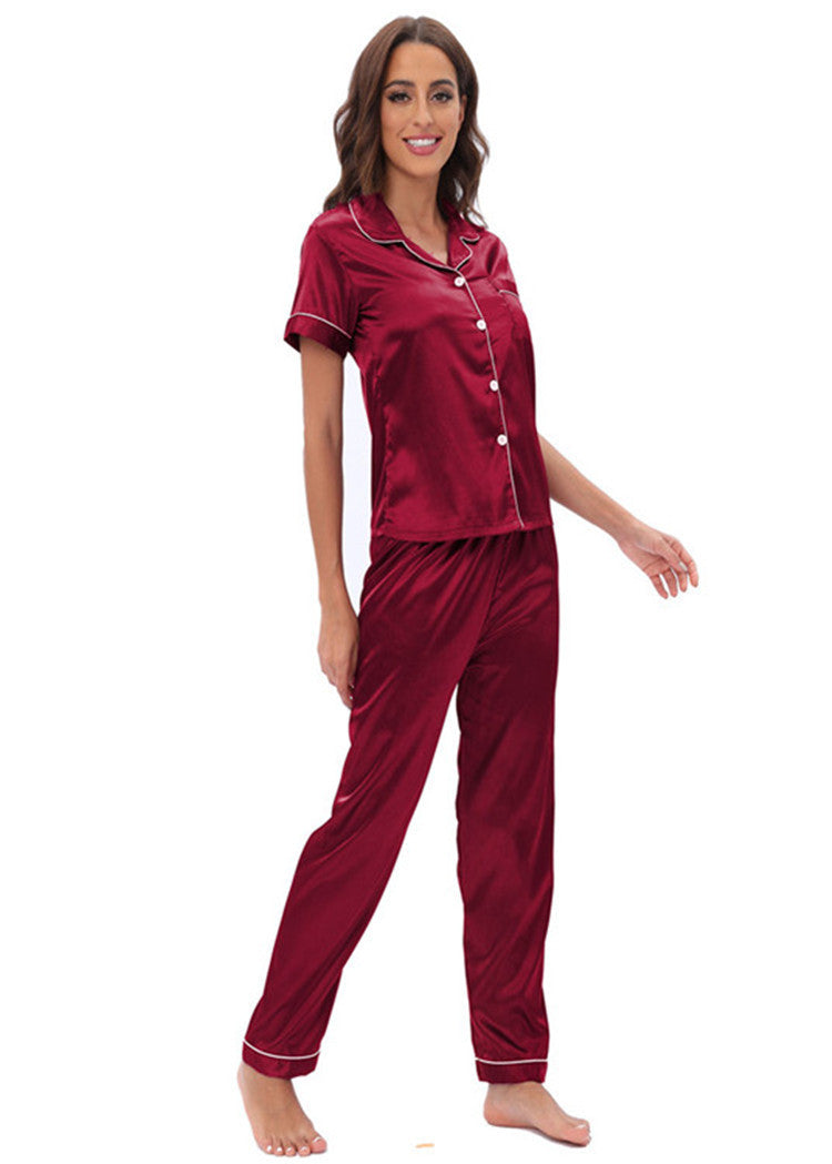 Satin Suit Two Piece Home Wear Pajamas Women