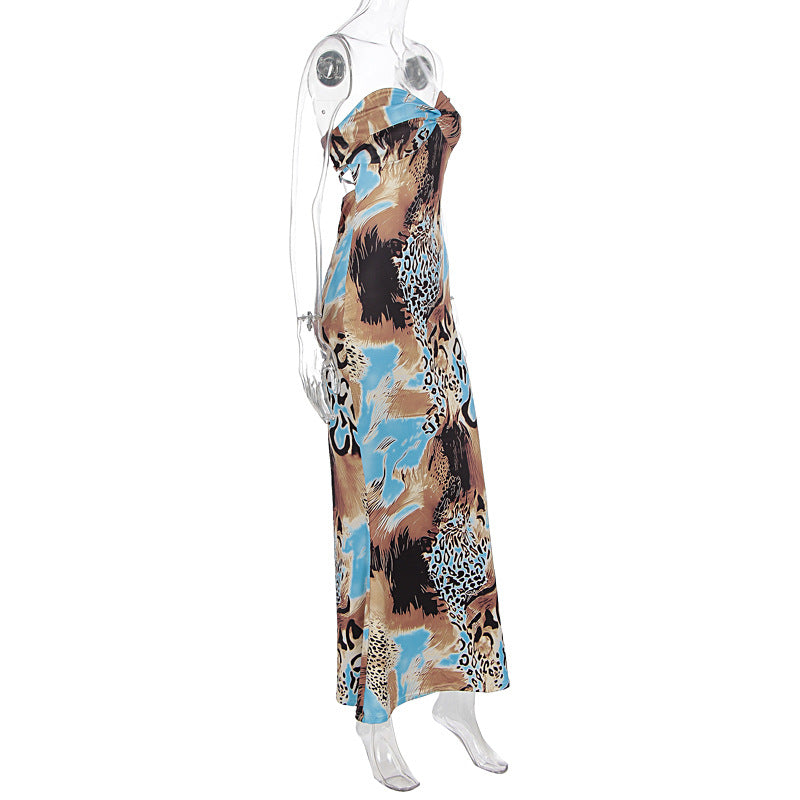 Summer Women Clothing Sexy Pure Want to Print Tube Top Sleeveless Backless Dress
