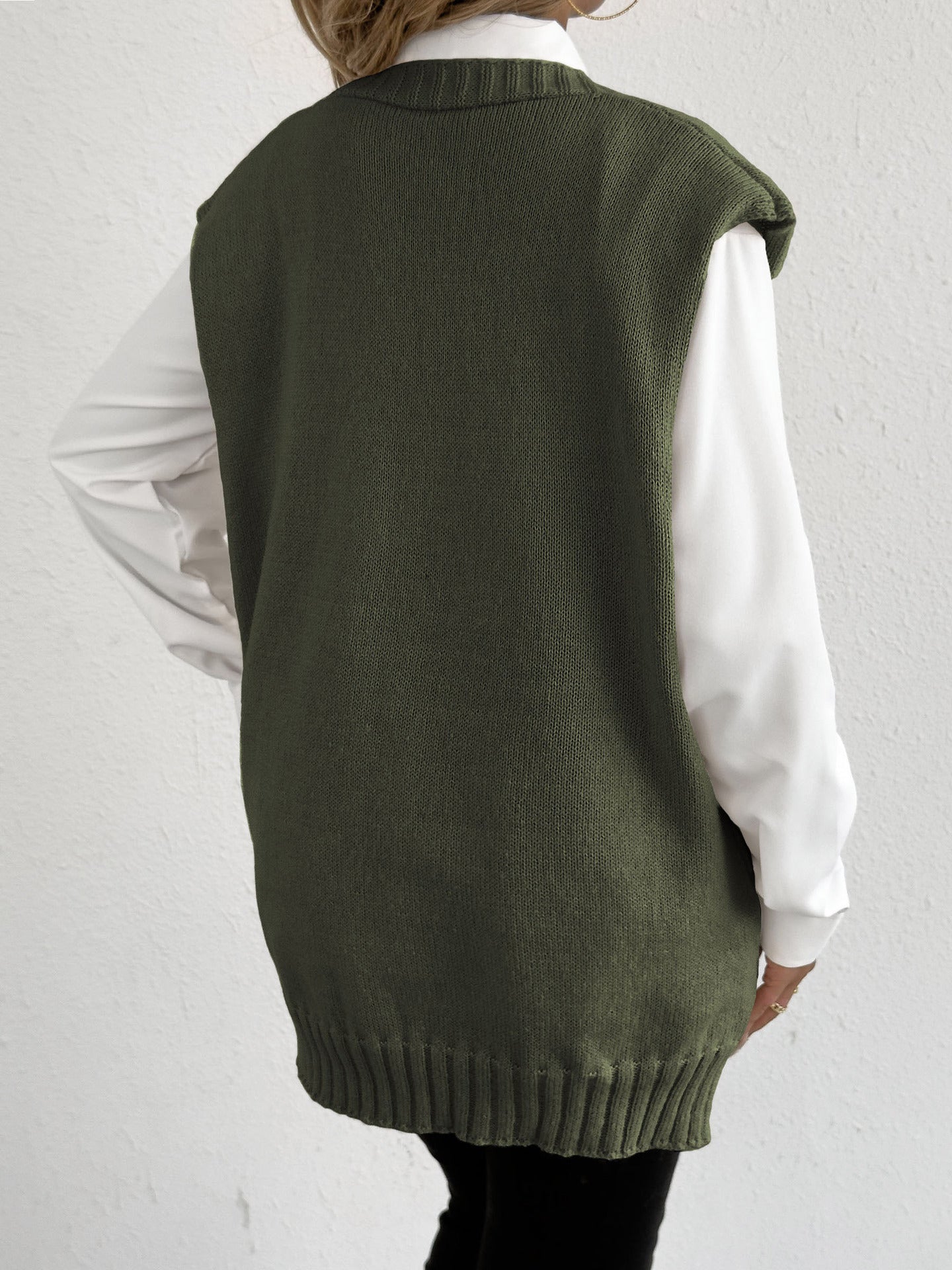 Women Top Autumn Winter Vest Women Clothing Pearl Buckle Loose Casual Cardigan Sweater Vest