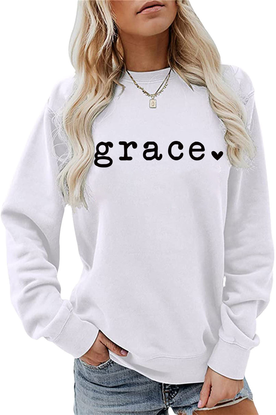 Grace Love Letter Graphic Loose Autumn Winter Bottoming Casual Top Long Sleeve Sweatshirt Women