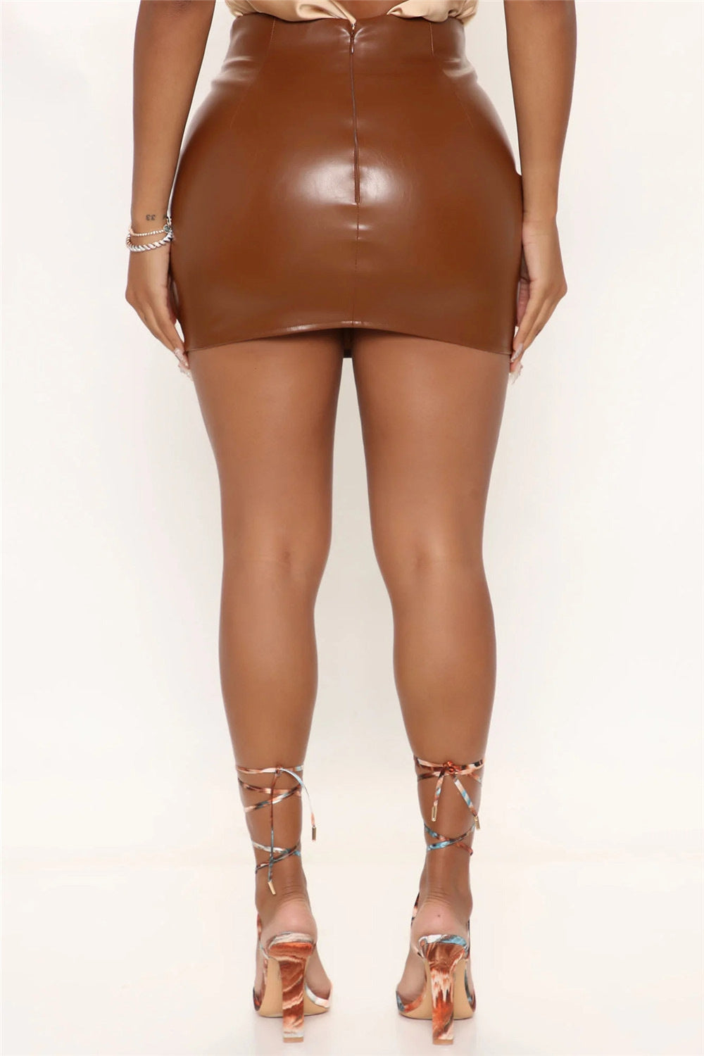 Popular Bag Hip Skirt Faux Leather Criss Cross Pleated Short Skirt Women Nightclubs Women Skirt