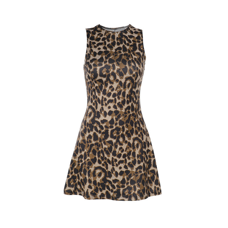 Spring Elegant Sexy Slim Vest Leopard Print Dress